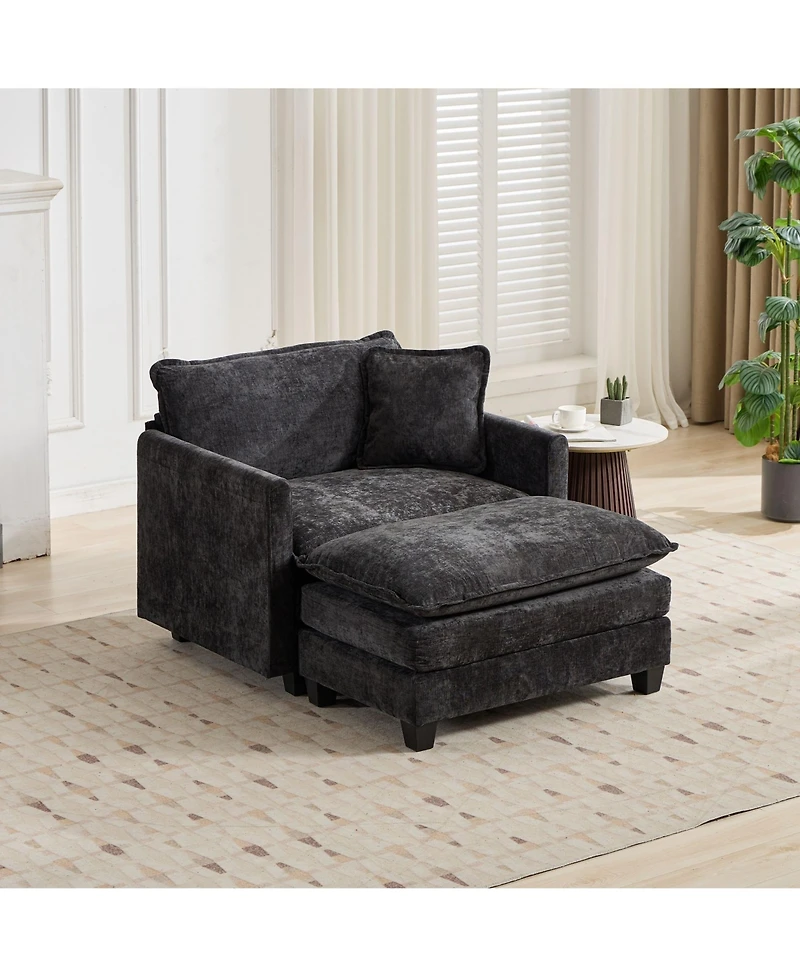 sumyeg Cloud Sofa Ottoman with Double Layer Upholstered Cushion for Living Room or Bedroom