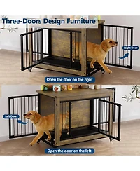homfan Heavy Duty 38.6" Dog Crate with Wheels, Indoor Pet Kennel, Removable Tray, Easy to Assemble and Clean, Decorative Cage