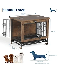 homfan Heavy Duty Wooden Dog House with Double Doors, Top-Opening Metal and Wood Crate, Indoor Kennel with Wheels, Anti-Chew, Ideal for Small Dogs