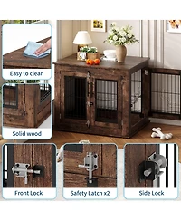 homfan Chew-Resistant Wooden Dog House Furniture for Small/Medium Dogs, Indoor Kennel End Table with Double Doors and Secure Metal Frame
