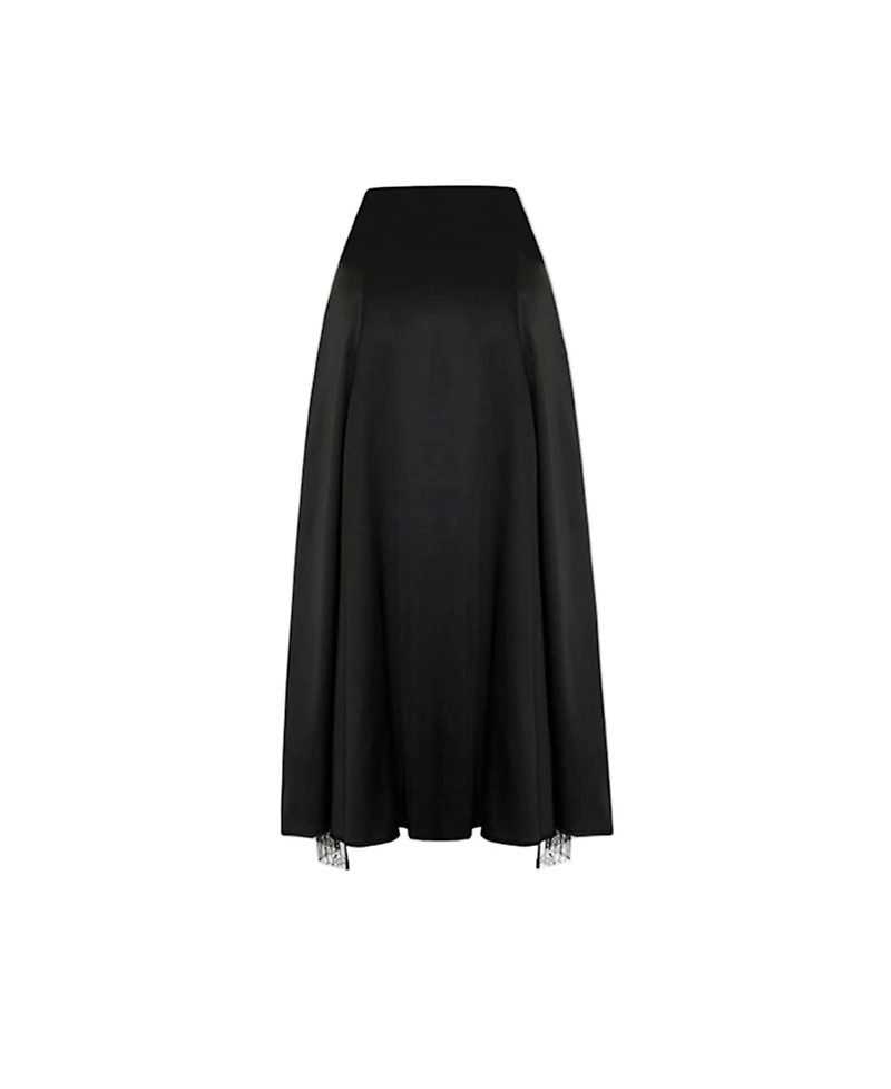 Pcfg Women's The Party Edit Slit Lace Panel Satin Maxi Skirt