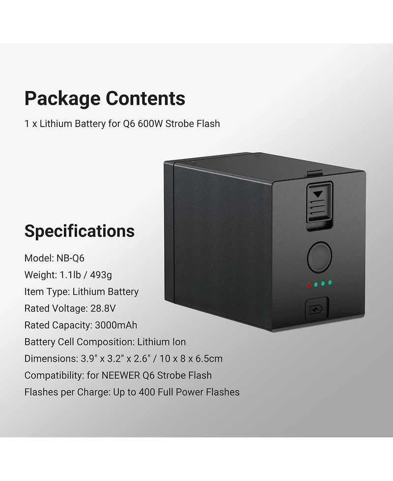 Neewer Nb-Q6 Camera Battery and Charging Accessory with 3000mAh, 600Ws, Ttl