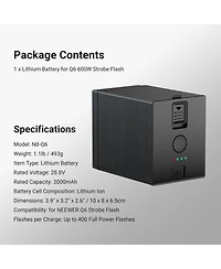 Neewer Nb-Q6 Camera Battery and Charging Accessory with 3000mAh, 600Ws, Ttl