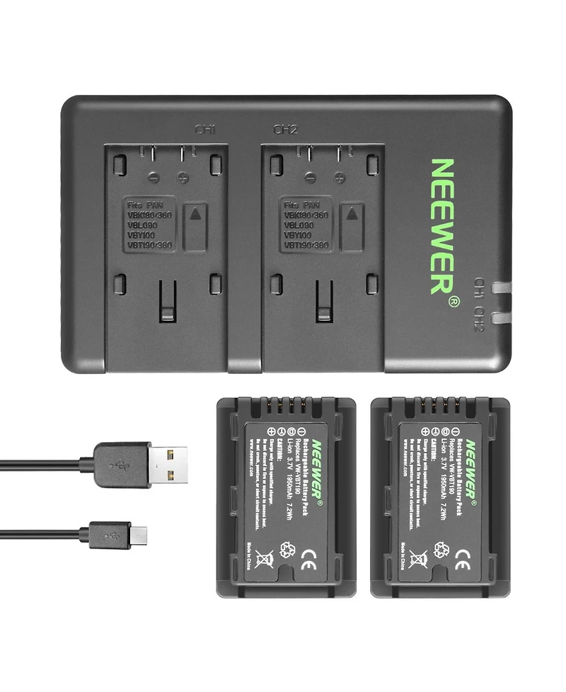 Neewer Vw-VBT190 Camera Battery and Charging Accessory with 1950 mAh for Panasonic Hc-V110 V130 V160 V180 Hc-V201 V210 V250