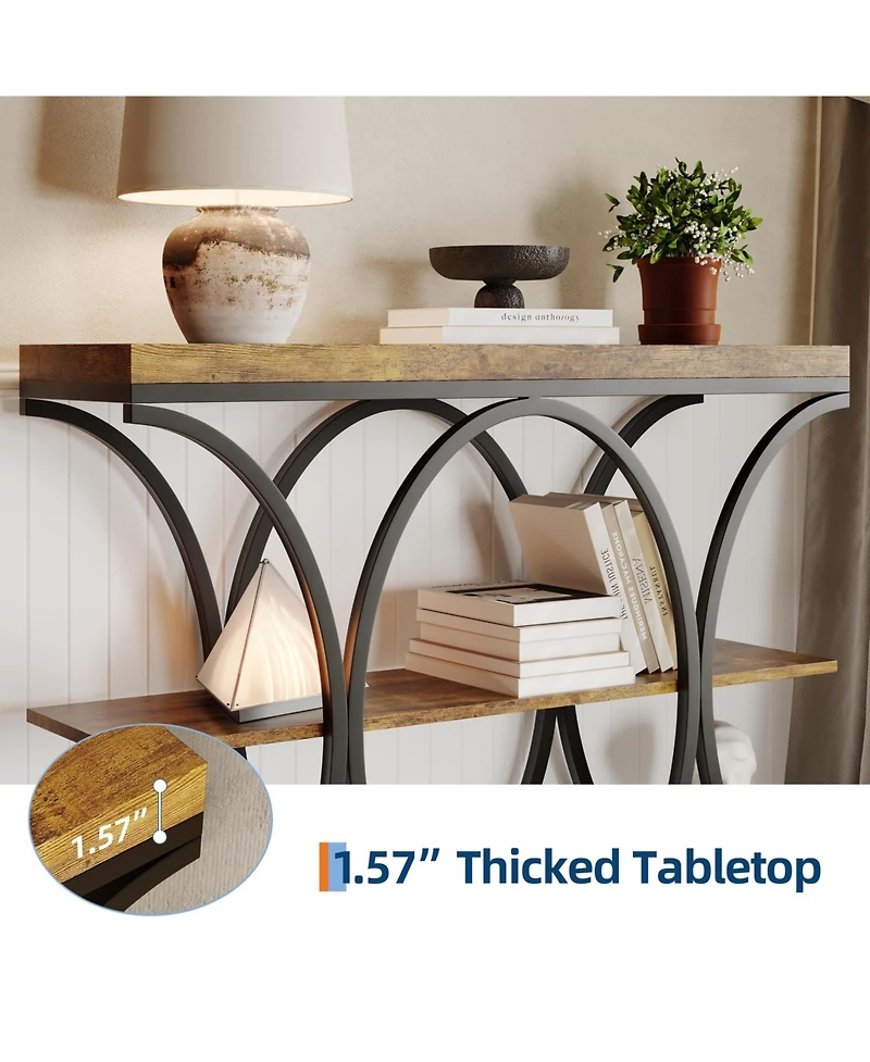 homfan Industrial Modern 3-Tier Narrow Console Table for Entryway, Living Room, or Hallway, Open Storage Shelves, Diamond Metal Frame