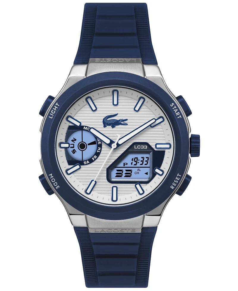 Lacoste Men's Quartz LC33 Blue Silicone Strap Watch 44.8mm