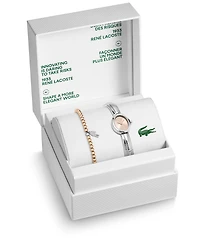 Lacoste Women's Quartz Gift Set Silver-Tone Stainless Steel Bangle Bracelet Watch 18.5mm
