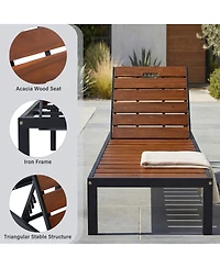 Asagikoiai 6-Position Outdoor Acacia Wood Chaise Lounge Chair with Adjustable Backrest