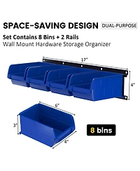 Xdovet Wall Mount Parts Rack Organizer 8 Bins 2 Rails