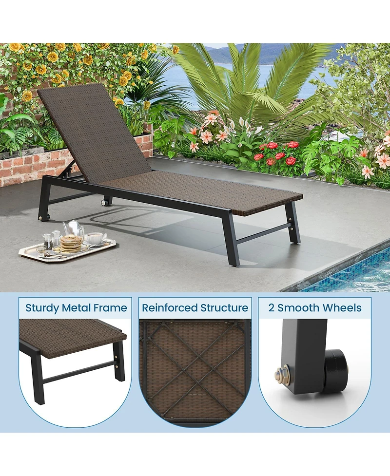 Gymax Patio Pe Rattan Chaise Lounge Outdoor Recliner with 5-Level Backrest Backyard Poolside