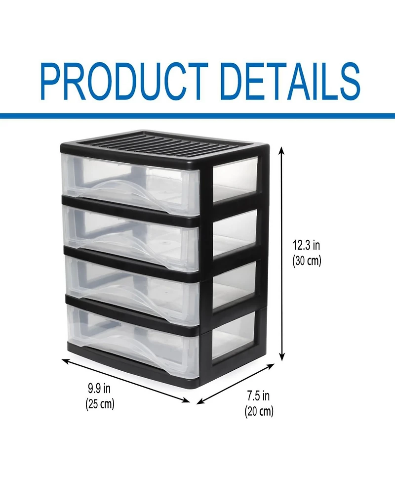 Xdovet 4-Drawer Stackable Desktop Organizer Plastic Storage Cabinet Home Office Kitchen Pantry