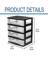 Xdovet 4-Drawer Stackable Desktop Organizer Plastic Storage Cabinet Home Office Kitchen Pantry