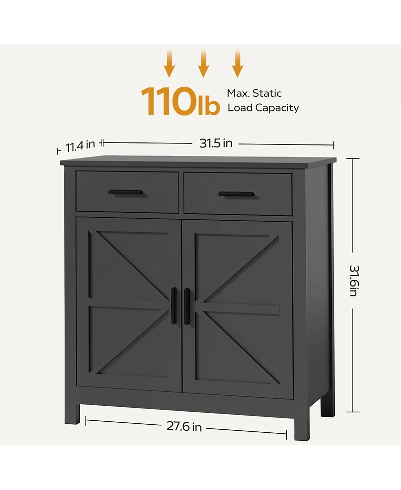 Clihome Modern Black Kitchen Storage Cabinet Buffet Cabinet with Storage, Coffee Bar Cabinet with 2 Drawers and 2 Doors