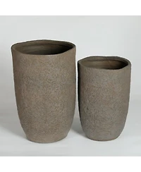 Asagikoiai Set of 2 Tall Outdoor Decorative Planter Pots with Drainage Holes