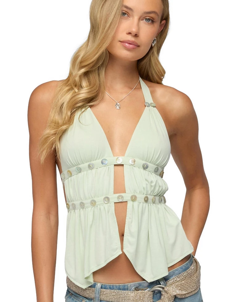 Edikted Women's Izora Button Split Front Top
