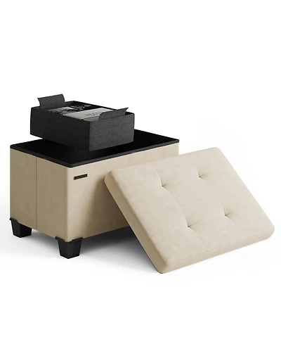 Nestl 16-Inch Velvet Cube Storage Ottoman with Bin, Small Foot Stool and Seat for Living Room
