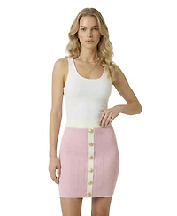 Modenaire Women's Ribbed Knit Contrast-Trim Button-Front Mini Skirt