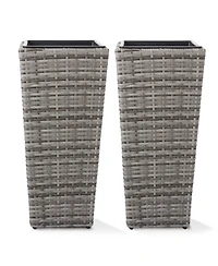 Casafield (Set of 2) All-Weather Outdoor Planters with Liners - White, Tall Tapered Plant Boxes Flower Pots for Front Porch, Patio, Garden
