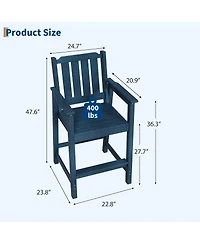 homfan All-Weather Hdpe Patio Bar Stools Set of 2, Tall Adirondack Chairs with Armrests, Wide Seat and Back, Waterproof for Balcony, Garden, Poolside