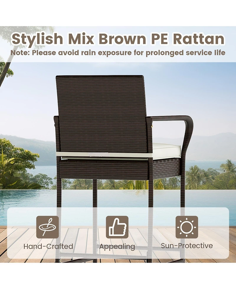 Gymax Set of 3 Outdoor Bar Set Heavy-Duty Metal Barstool and Table Set with Glass Tabletop