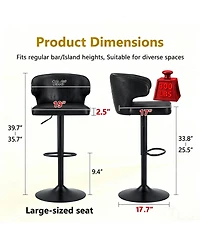 Rainsken Modern Bar Stools Set of 2, with Back and Footrest, Adjustable Pu Leather Swivel Stools, 360degree(s)Swivel Barstools, for Kitchen Island