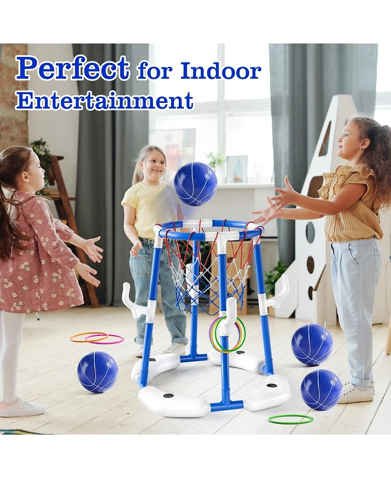 Gnuadz 2-in-1 Pool Basketball Hoop Floating Game Balls Rings Pump Water Play Summer Family Party