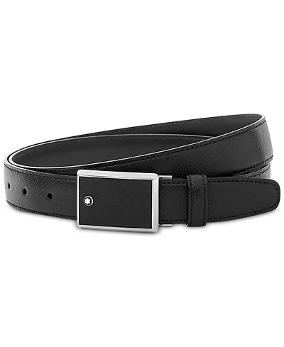 Montblanc Men's Rectangular Framed Black Saffiano Printed Leather & Stainless Steel Plate Buckle Belt 114421