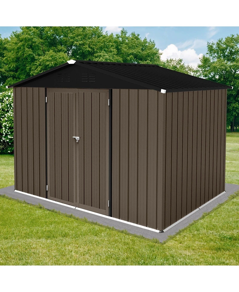 Mondawe 8 x 6 Feet Outdoor Metal Storage Shed With Apex Roof, Lockable Garden Tool Shed