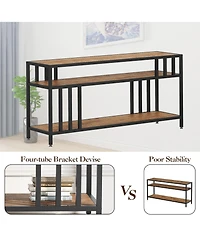 Homfan Spacious Rustic Tv Stand Media Console with Three Open Shelves, Sturdy Mdf and Iron Frame, Fits Larger Screens, Easy Assembly