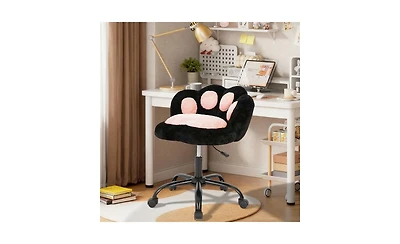homfan Cute Vanity Chair with Cat-Paw Back, Swivel Wheels, Adjustable Height, Armless Desk Chair for Bedroom, Office, Kids Room