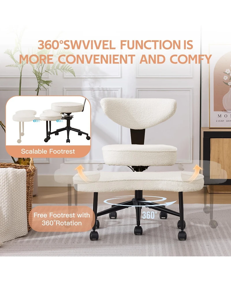 homfan Cross-Legged Office Chair with Lumbar Support, 360 Degrees Swivel Footrest, Wheels and Adjustable Height for Home Office, Meditation Yoga