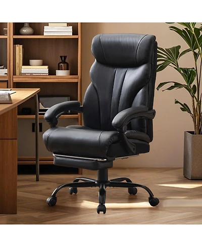 homfan Leather Office Chair with Footrest Ergonomic Reclining Computer