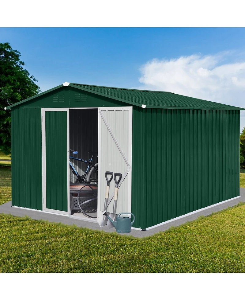 Mondawe 8 x 10 Feet Outdoor Metal Storage Shed with Apex Roof, Lockable Garden Tool Shed
