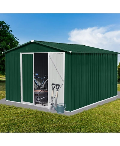 Mondawe 8 x 10 Feet Outdoor Metal Storage Shed with Apex Roof, Lockable Garden Tool Shed