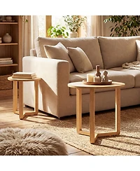 Slickblue Round Wood Nesting Coffee Tables Set of 2 with Thick Top Surface Design