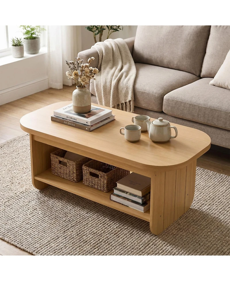 Slickblue 2-Tier Oval Coffee Table Mid Century Living Room with Storage Shelf