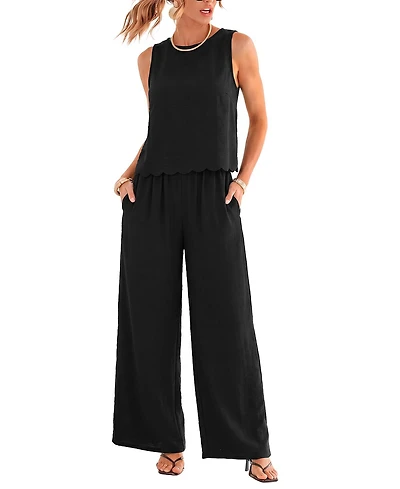 Cupshe Women's Scalloped Edge Sleeveless Top and Wide-Leg Pants Set