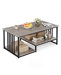 Slickblue 2-Tier Coffee Table with Open Storage Shelf for Living Room