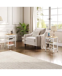 Slickblue Living Room Side Table with Charging Station, Usb Ports and Storage Shelves