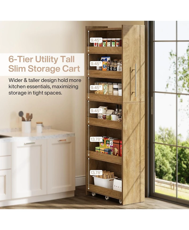 Tribesigns 72.83-Inch Tall Slim Storage Cart with Wheels, 6-Tier Narrow Rolling Utility Pantry Cart, Skinny Mobile Shelving Unit with Metal Handle