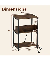 Slickblue Side Table with Built-In Charging Ports and Multi-Tier Open Shelving