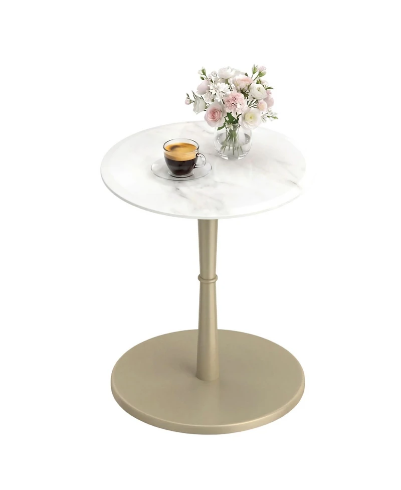 Slickblue Wooden Base Round Table with Marble Top for Small Space Decor