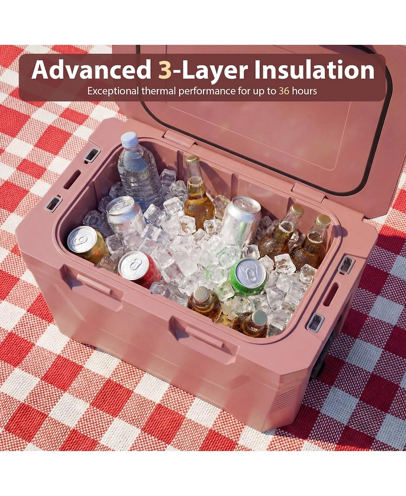 Sugift 37 Quart Insulated Hard Shell Ice Chest with 2 Cup Holders Bottle Opener and Drain Plug