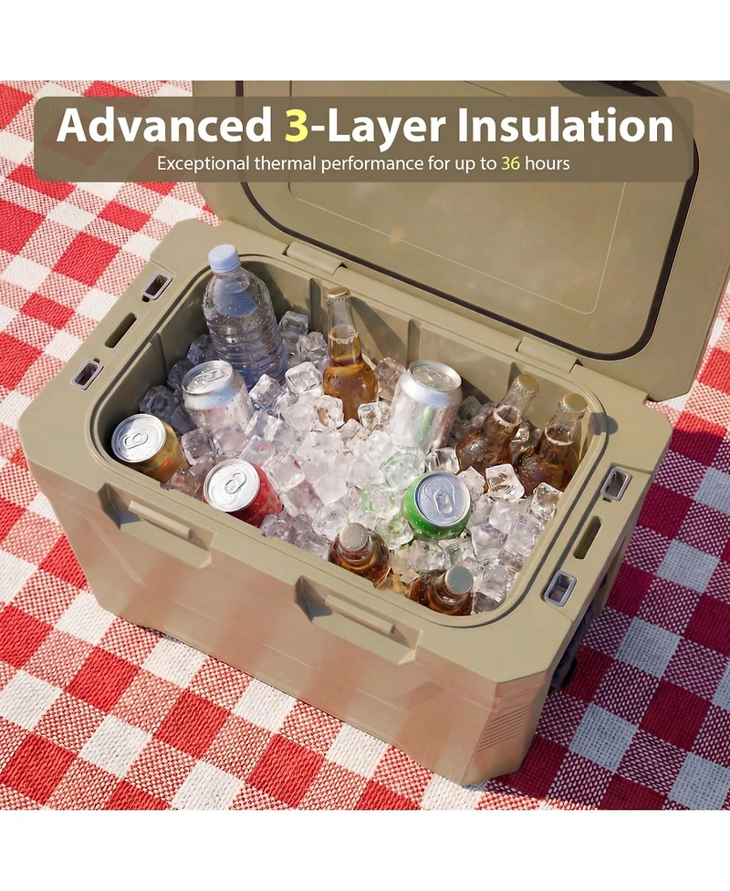Sugift 37 Quart Portable Insulated Cooler Hard Shell with Cup Holders and Drain Plug