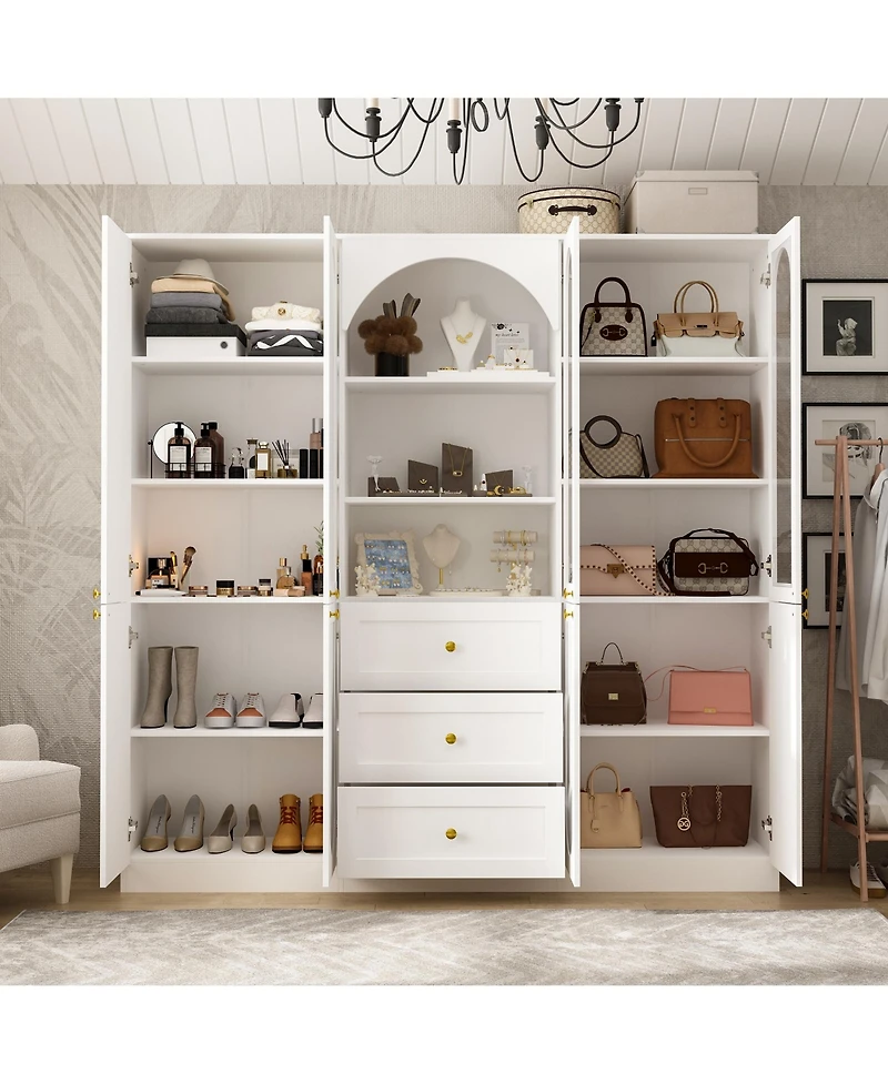 Homsee 71-Inch Tall Separate Style Wardrobe with Glass -Armoire with Knobs | P-Shaped Storage Cabinet with Soft-Close Drawers and Doors