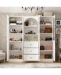 Homsee 71-Inch Tall Separate Style Wardrobe with Glass -Armoire with Knobs | P-Shaped Storage Cabinet with Soft-Close Drawers and Doors