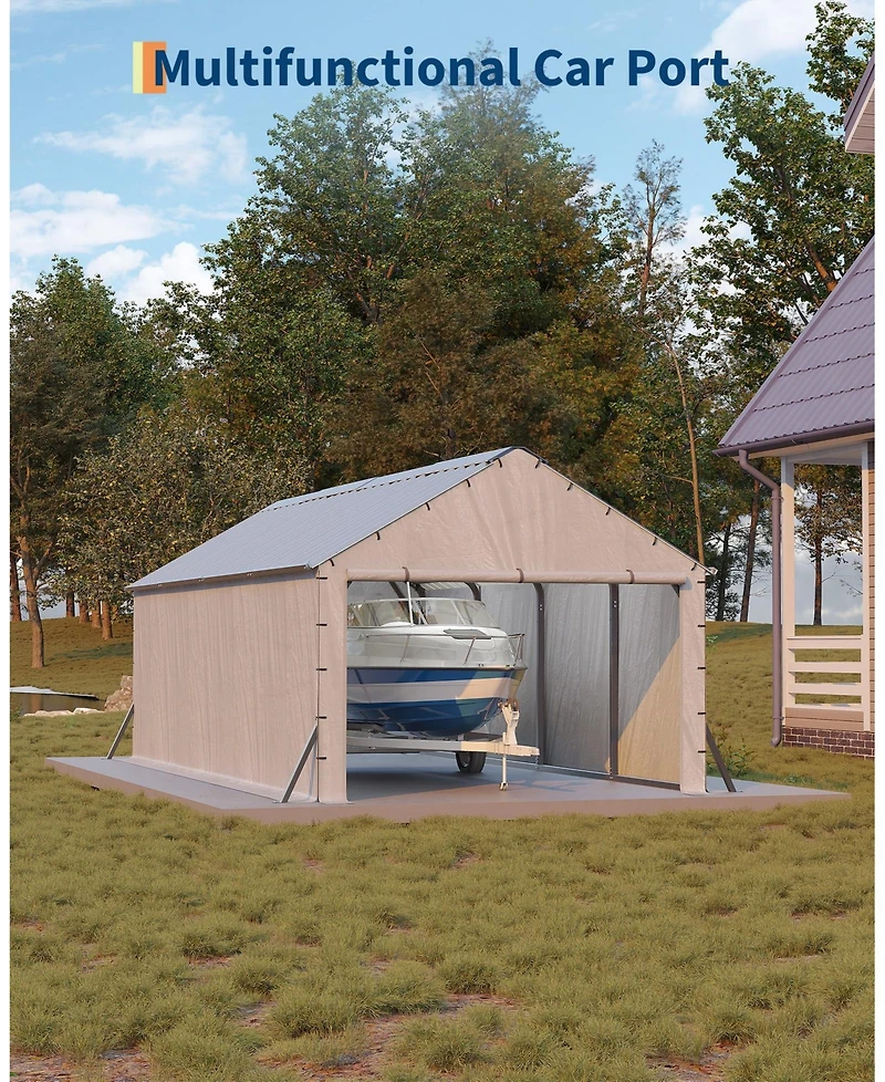 homfan 11x20 Feet Heavy Duty Carport with Side Curtains, Steel Tube Frame with Vertical Profile Steel Roof, Vehicle Shelter