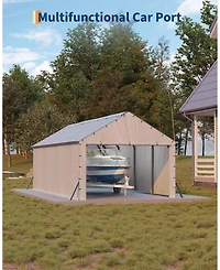 homfan 11x20 Feet Heavy Duty Carport with Side Curtains, Steel Tube Frame with Vertical Profile Steel Roof, Vehicle Shelter