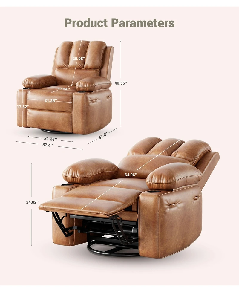 homfan Power Recliner Chair with Massage, Pu Leather Motorized Lounge Chair, 22" Wide Seat, Usb Charging and Cup Holders, Living Room