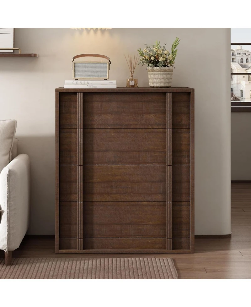 homfan 4-Drawer Wood Storage Cabinet Modern Nightstand with Vertical Handle, Bedside Dresser for Bedroom, Living Room, Entryway and Dorm